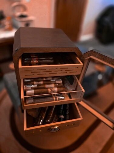 Arcanum Cabinet – Illuminated Cedar Humidor with Magnetic Glass Door