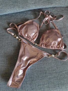 New PU Faux Leather Halter Mini Thong Bikini Female Swimsuit Women Swimwear Two-pieces Bikini set review