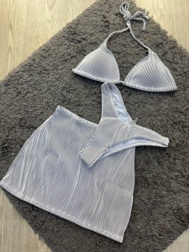 New With Skirt Ribbed Halter Bikini Female Swimsuit Women Swimwear Three-pieces Bikini set review