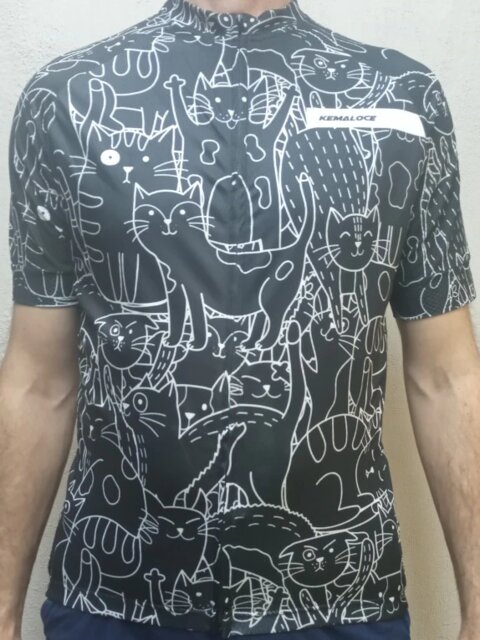 KEMALOCE White Cartoon Cat Cycling Jersey