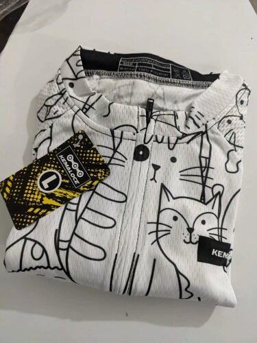 KEMALOCE White Cartoon Cat Cycling Jersey