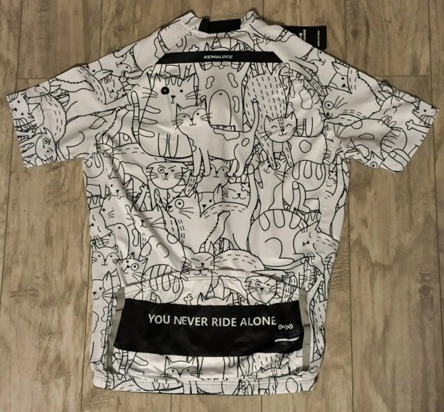 KEMALOCE White Cartoon Cat Cycling Jersey