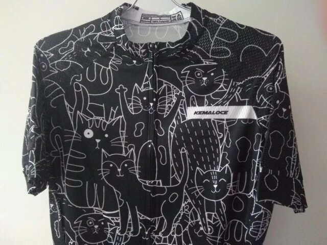KEMALOCE White Cartoon Cat Cycling Jersey