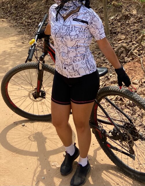 KEMALOCE White Cartoon Cat Cycling Jersey