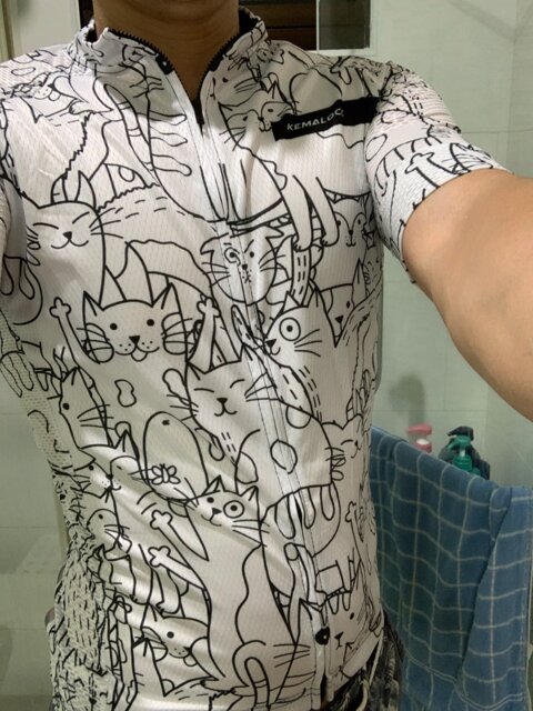 KEMALOCE White Cartoon Cat Cycling Jersey