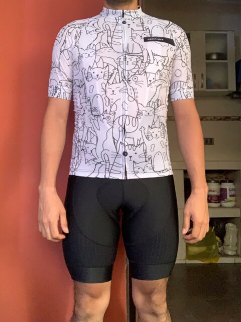 KEMALOCE White Cartoon Cat Cycling Jersey