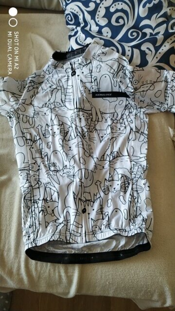 KEMALOCE White Cartoon Cat Cycling Jersey