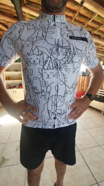 KEMALOCE White Cartoon Cat Cycling Jersey