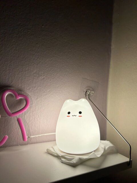Mini Kawaii Popular Cat Baby Night Lamp 7-color Bedroom Bedside Nightlight