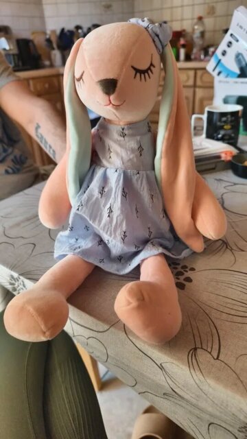 Doudou lapin bleu - Jouet en peluche longues oreilles pour nourrissons